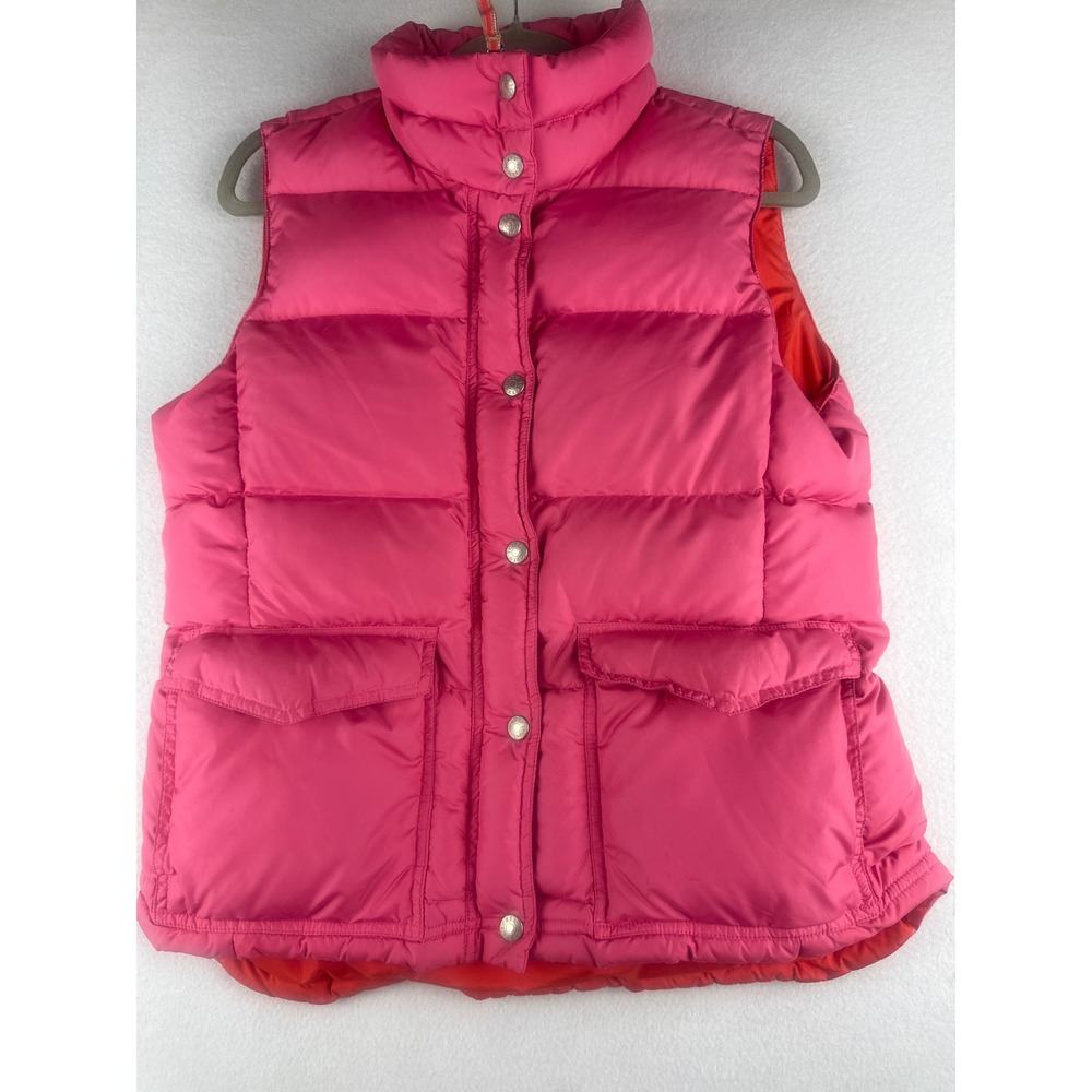 J.Crew Womens Down Puffer Vest Pink Orange Quilted Snap Front Size Medium